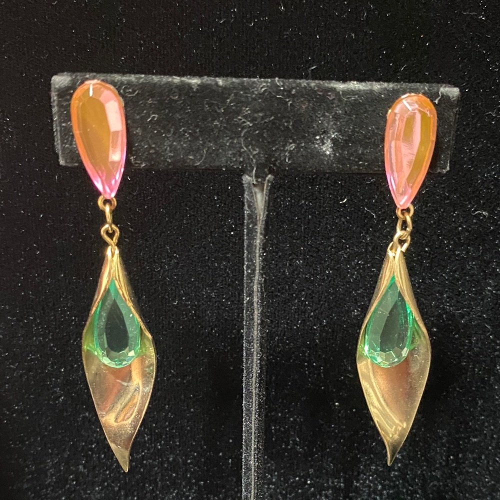 Vintage Pink and Green Drop Earrings